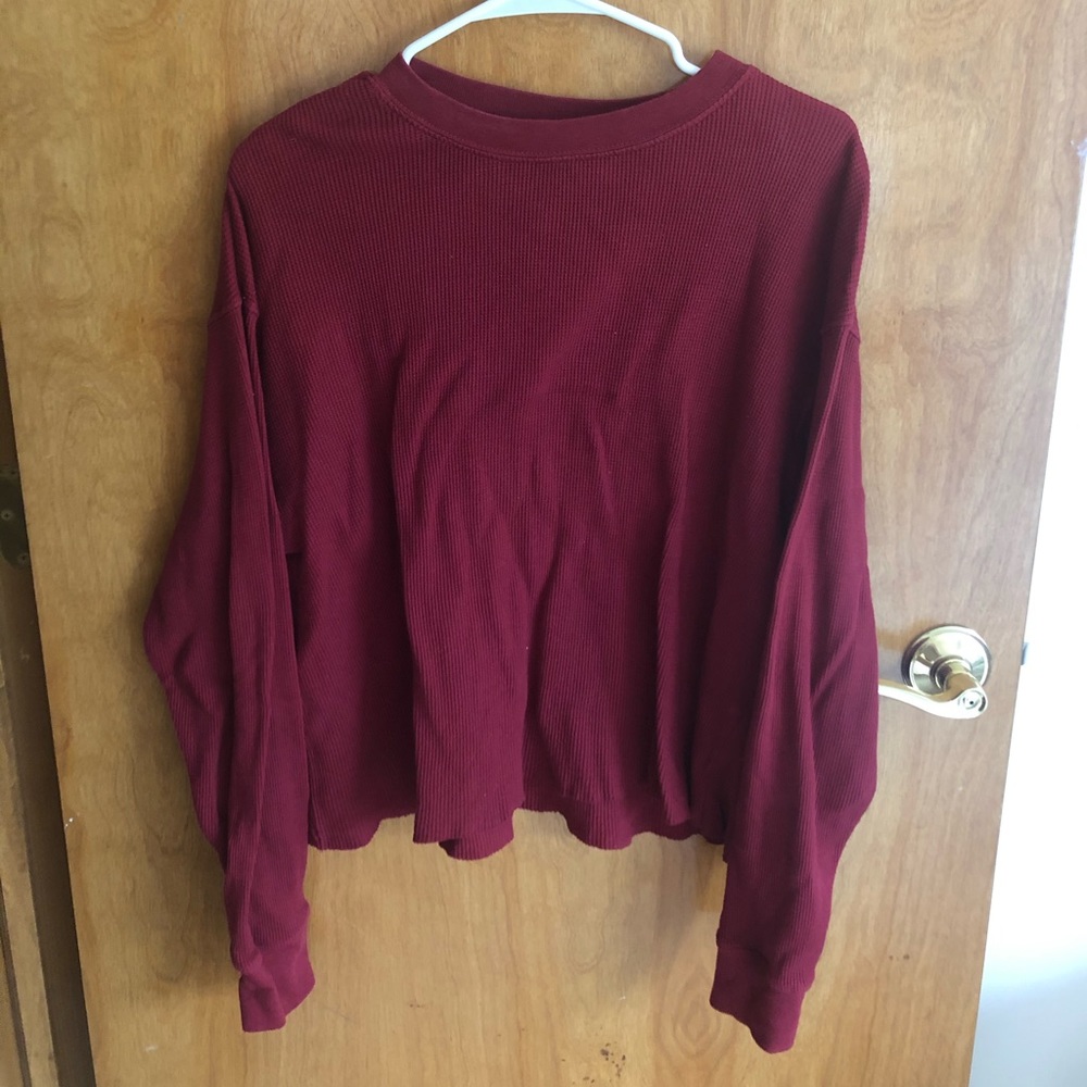 Long sleeve burgundy, waffle knit tee